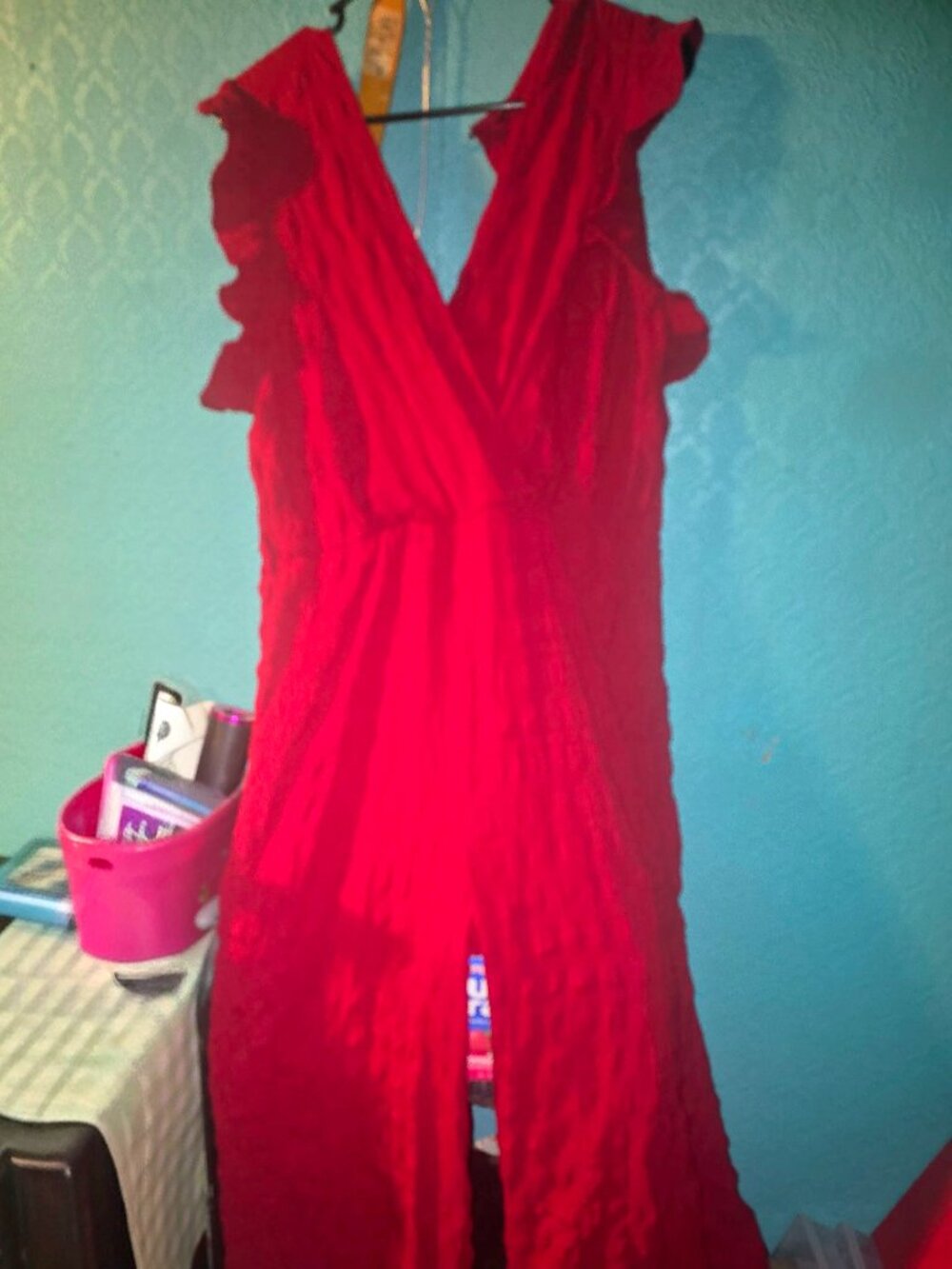 Ruffle sleeve red jumper
